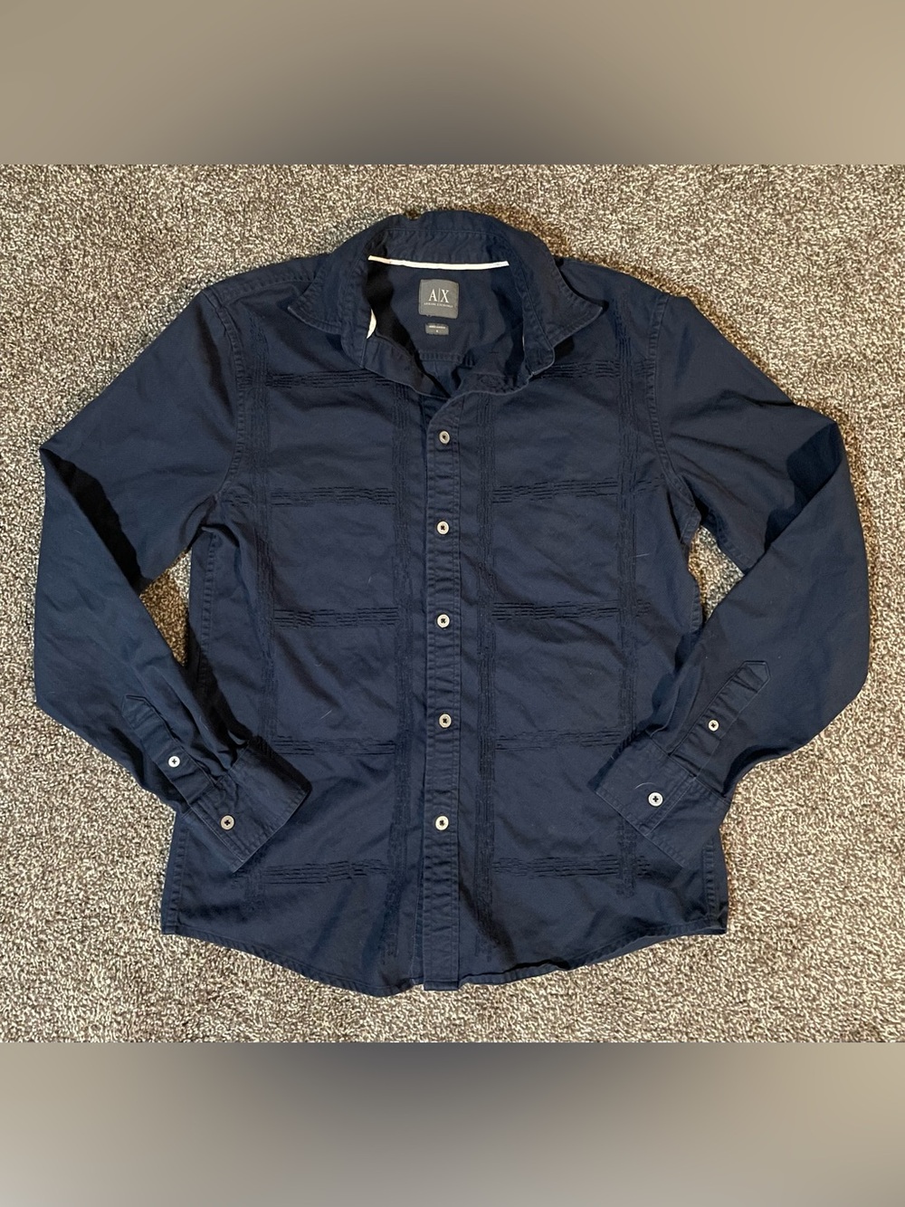 Armani Exchange Men's Dark Navy Button-Front Dress Shirt